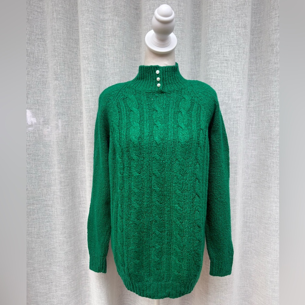 1990 Miranda knitted high neck bright green cable knit acrylic sweater